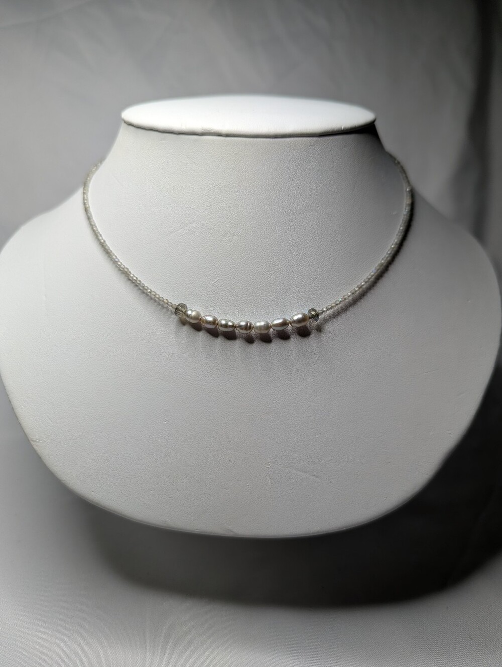 Micro Labradorite And Silver Pearl Beaded Necklace